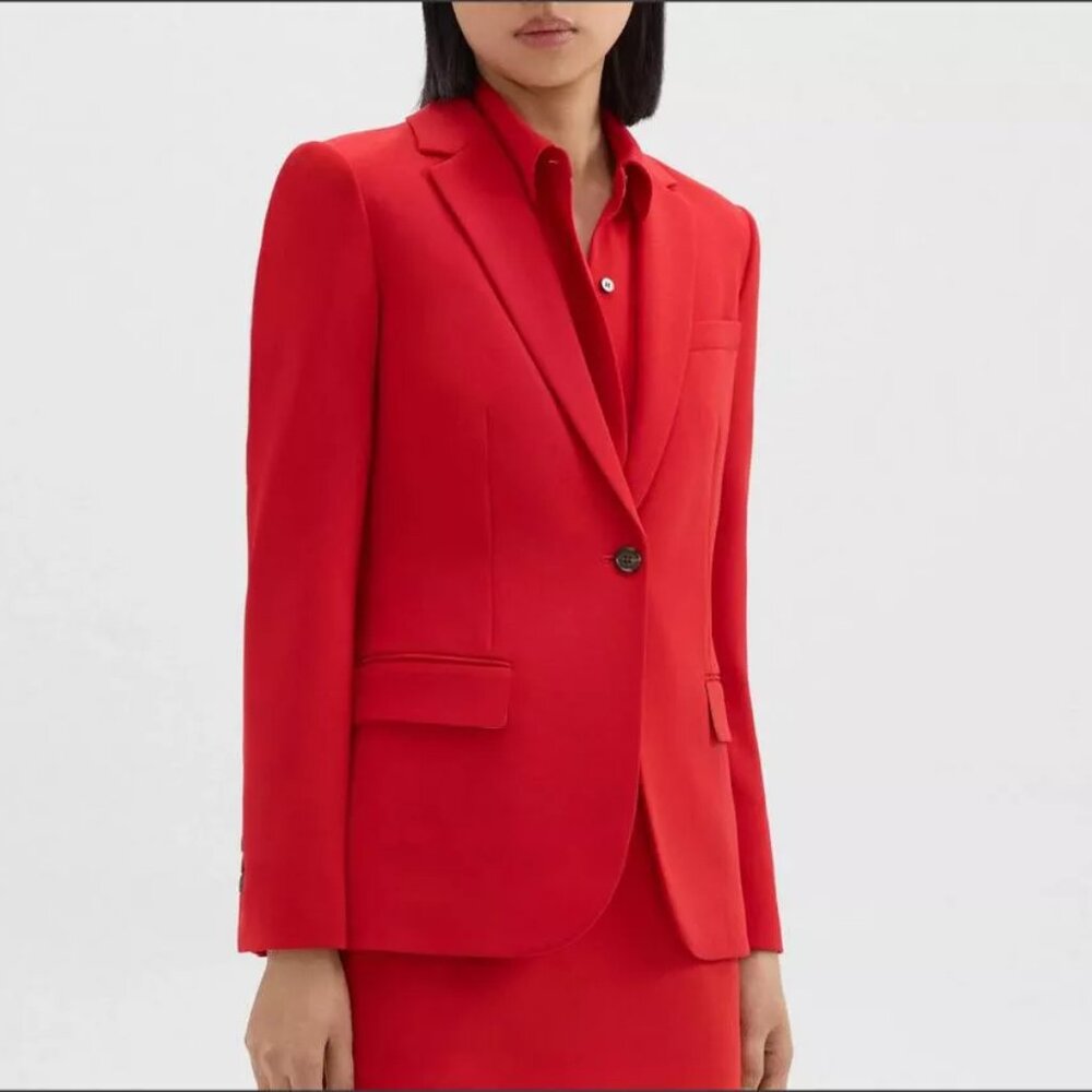 THEORY Staple Blazer in Admiral Crepe Geranium Red Size 0 Brand New NWT
